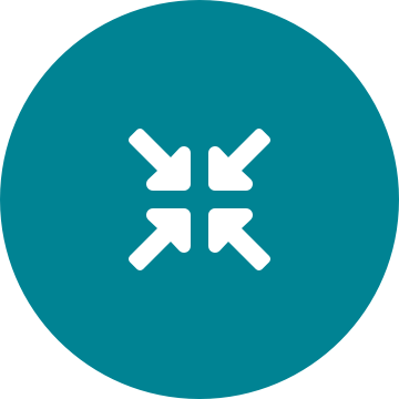 White compress arrows icon on a round teal background