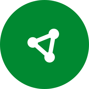 White circle nodes icon on a round green background