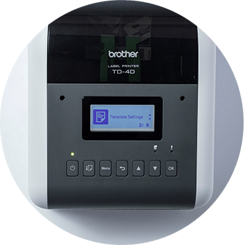 Brother TD-4D desktop label printer screen top down