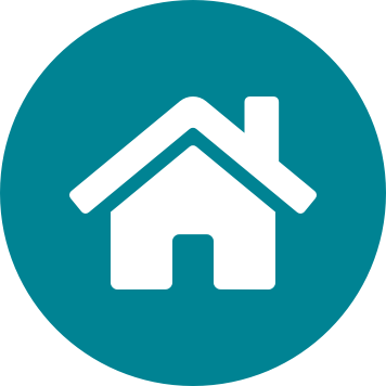 Home icon on a circular teal background
