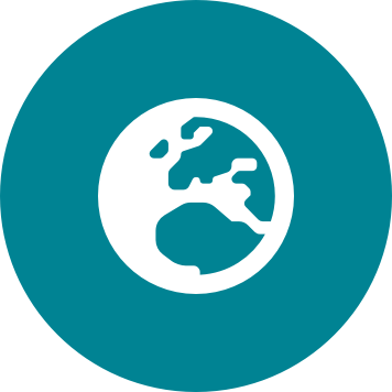 Globe icon on a circular teal background
