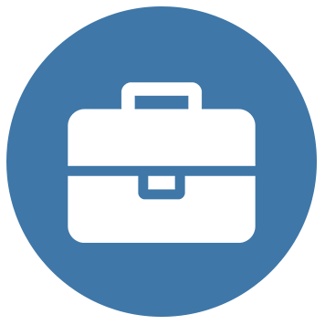 Briefcase icon on blue background