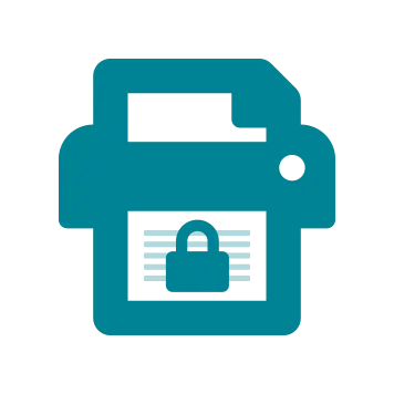 Icon of a printer with a security lock