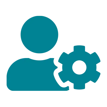 Icon of a person next to a mechanical cog