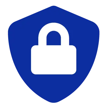 White padlock on a blue shield