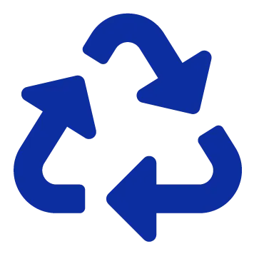 Three arrows in blue forming the recycling symbol