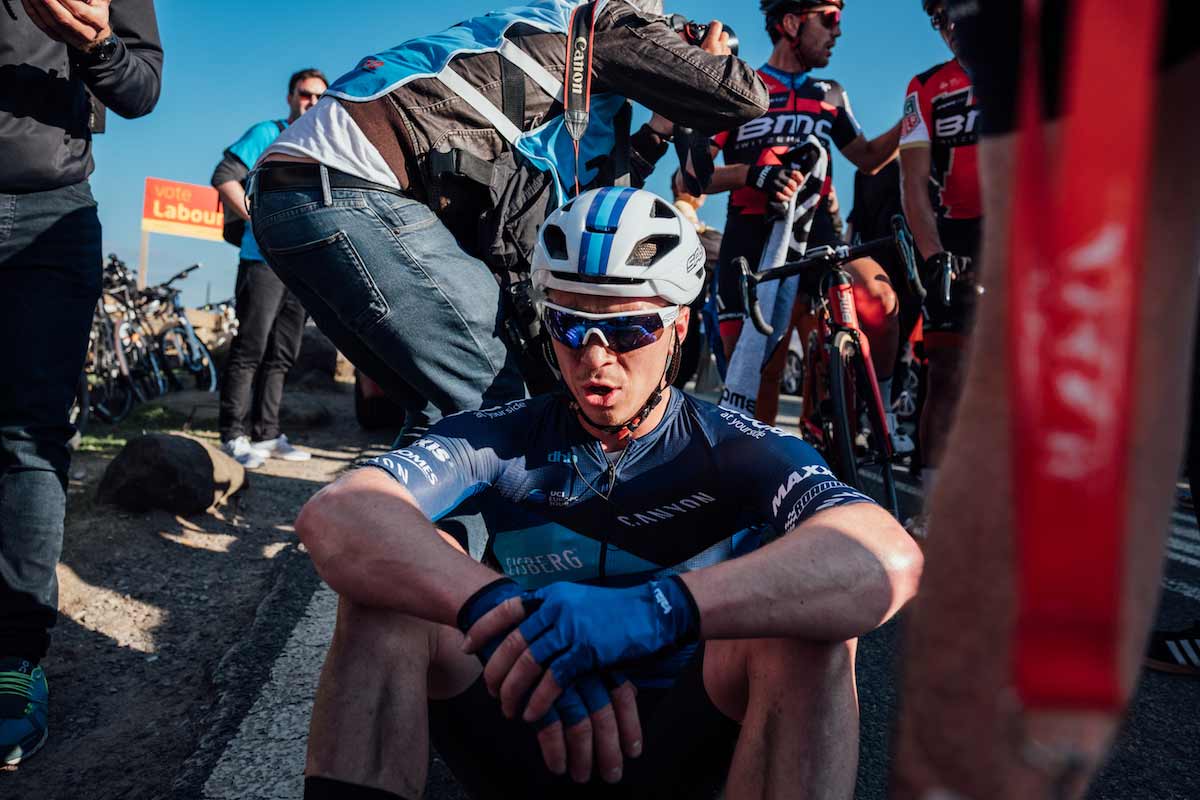 James Lowsley sat on the floor after a race