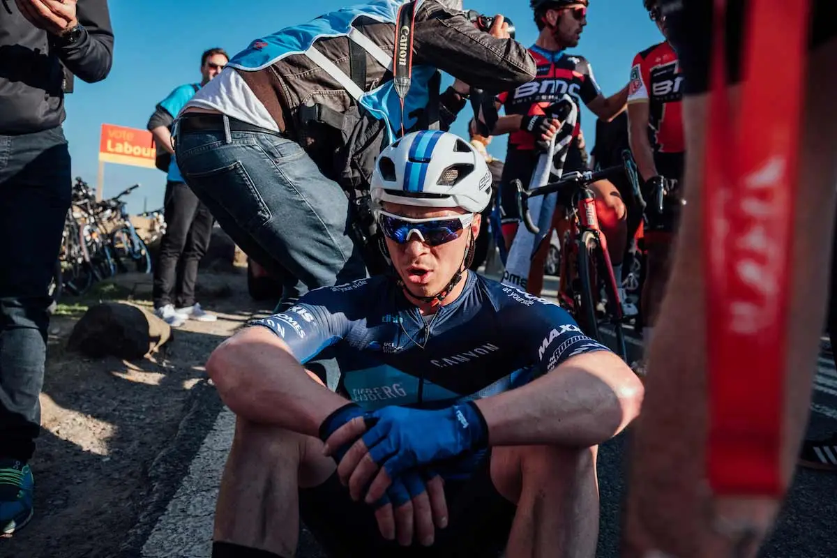 James Lowsley sat on the floor after a race