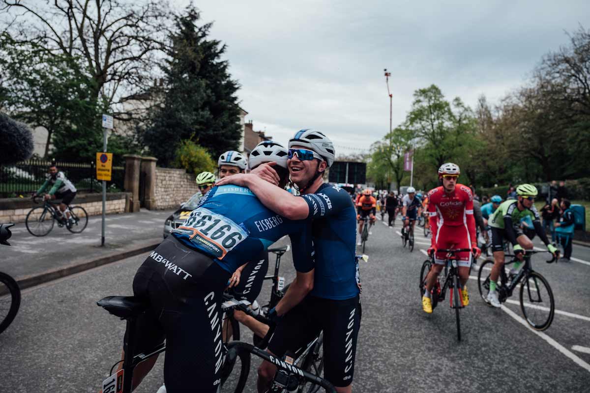 Harry Tanfield hugging a team mate