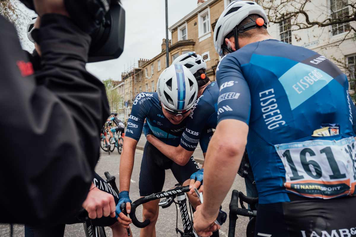Harry Tanfield with other cyclists from cycling team Canyon Eisberg