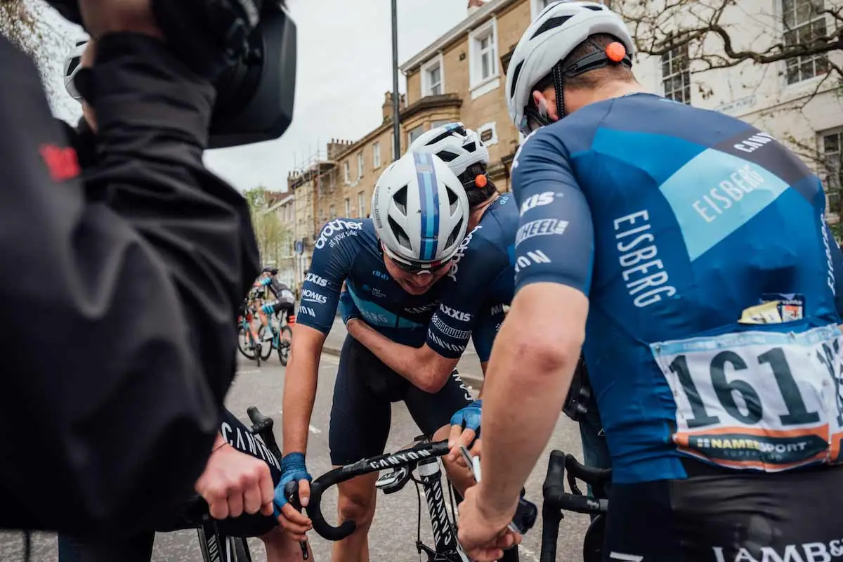 Harry Tanfield with other cyclists from cycling team Canyon Eisberg