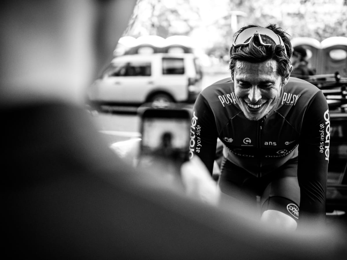 Matt Hallam having his photograph taken by someone using a smartphone