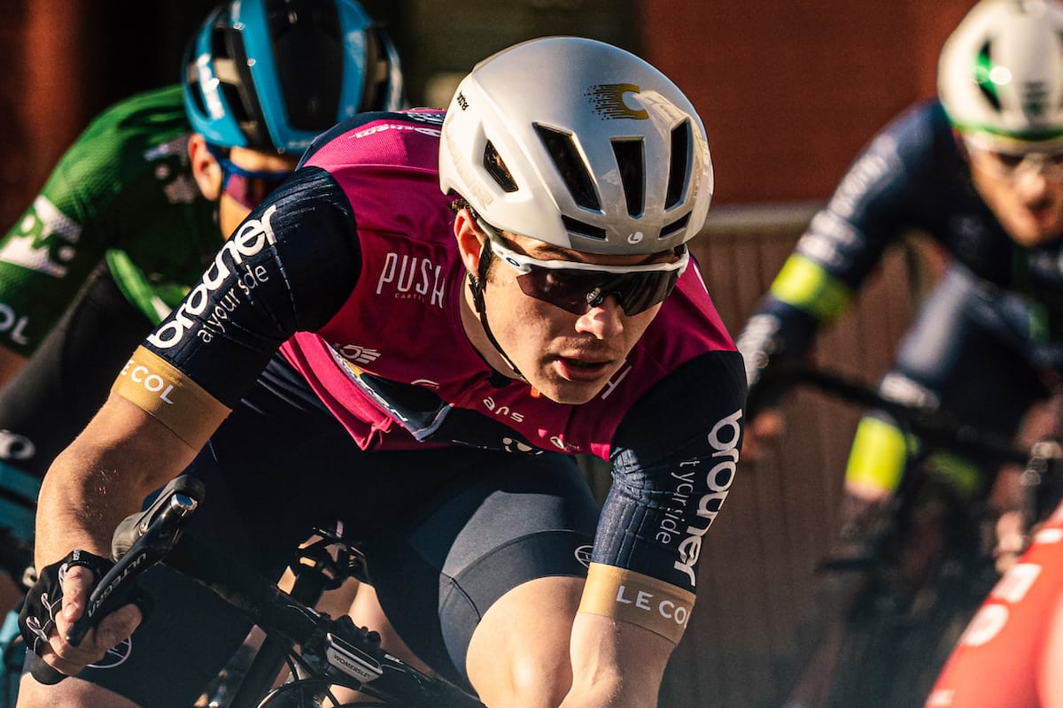 Jake Womersley racing against other cyclists