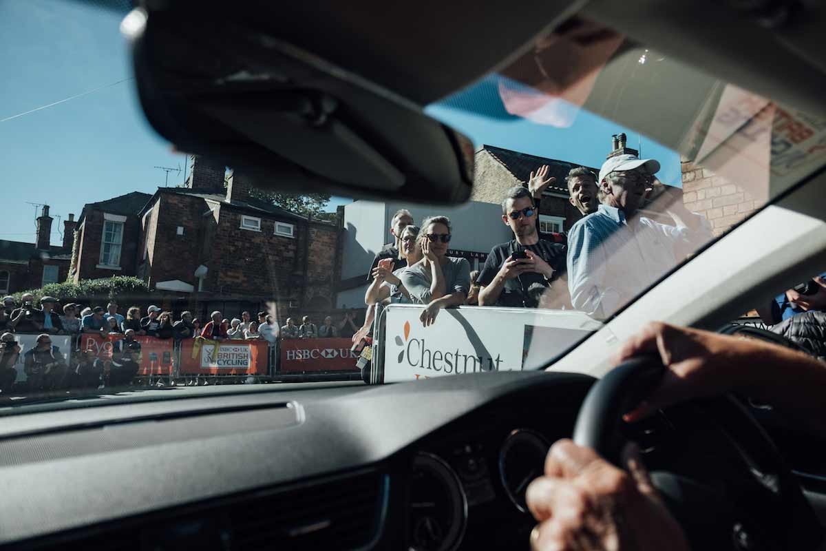 View of the route from the passenger seat of the neutral support car