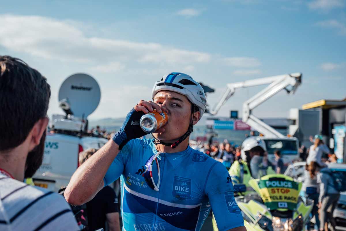 Harry Tanfield drinking from a can