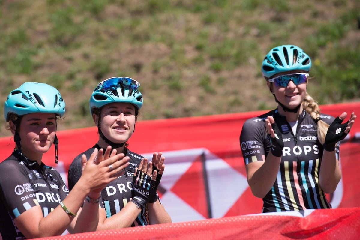 Team Drops cyclists offering support from the pits