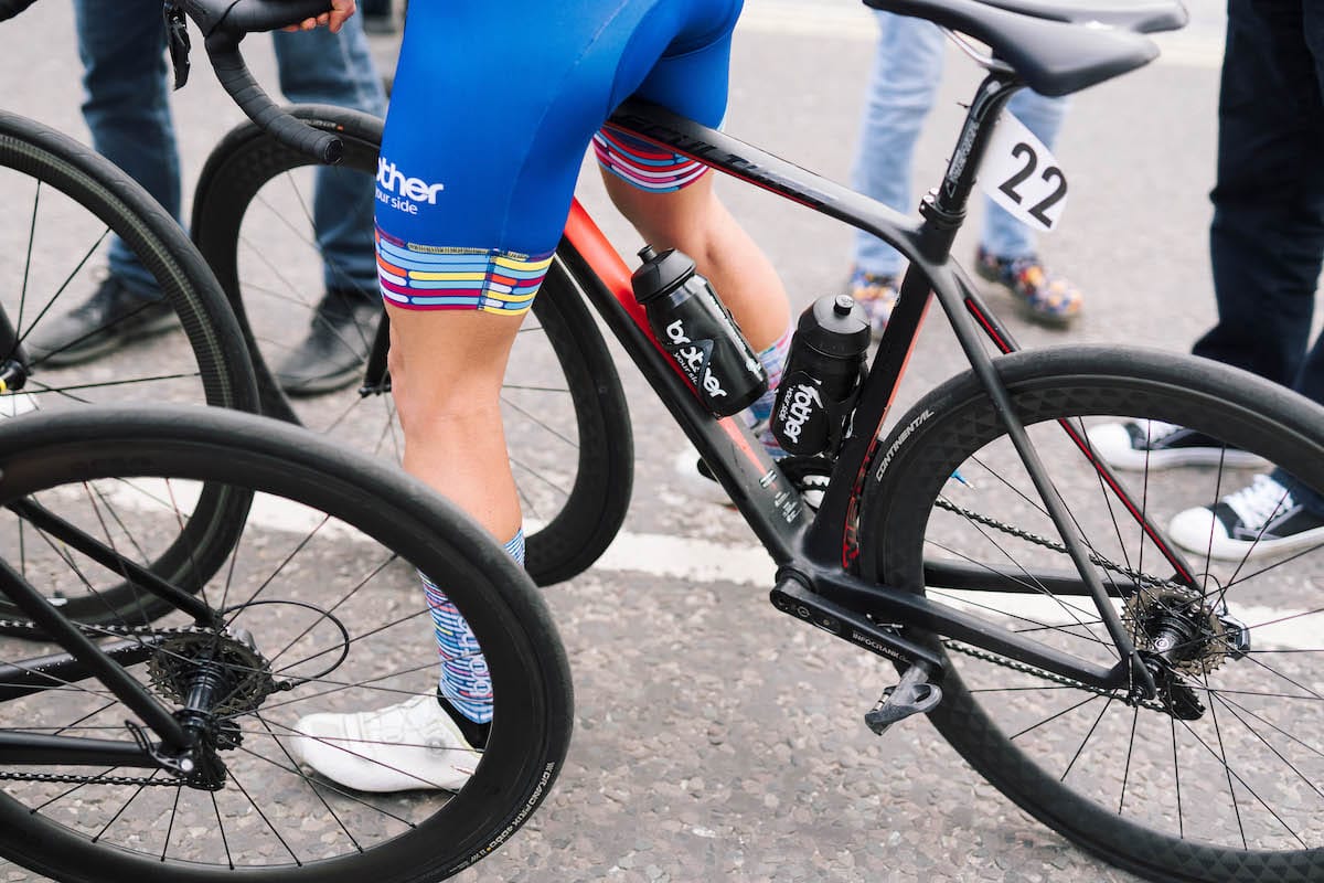 Cyclist from Brother UK-FusionRT team straddles bike