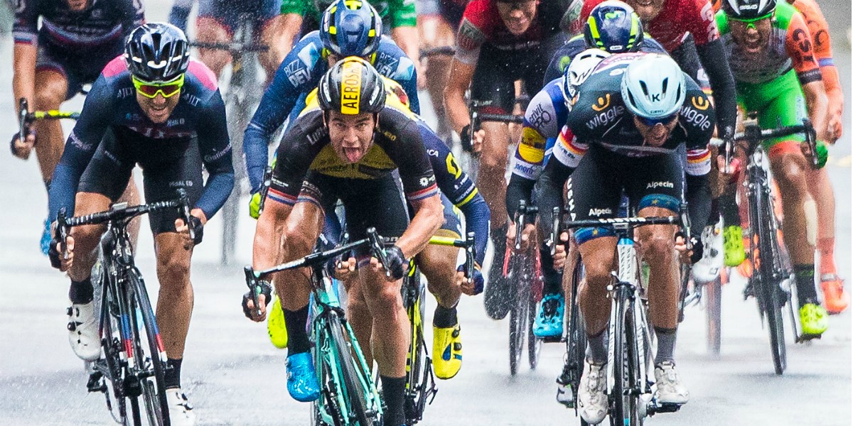 cyclists give it their all in sprint for the line