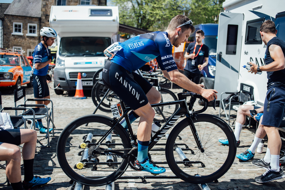 Cyclist warming up before the race