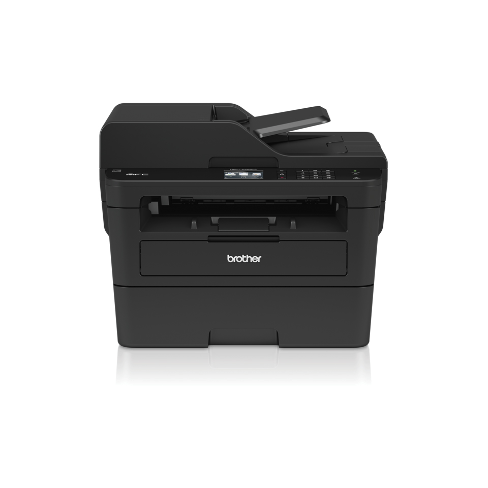 Compact 4-in-1 mono laser printer front with shadow