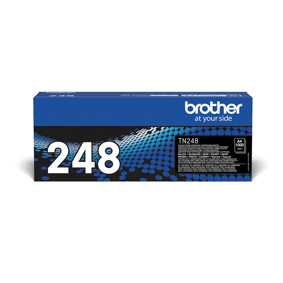 Brother TN248BK Black toner carton positioned facing forward on a white background