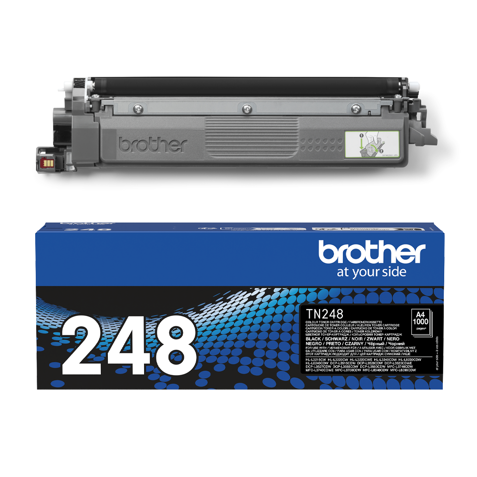 TN248BK toner cartridge with carton on a white background