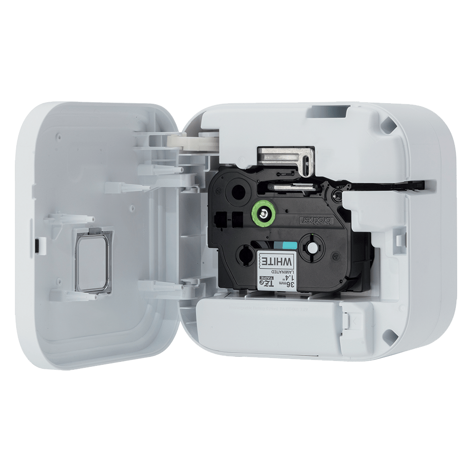 P-touch CUBE Pro (PT-P910BT) with cover open showing tape cassette installed