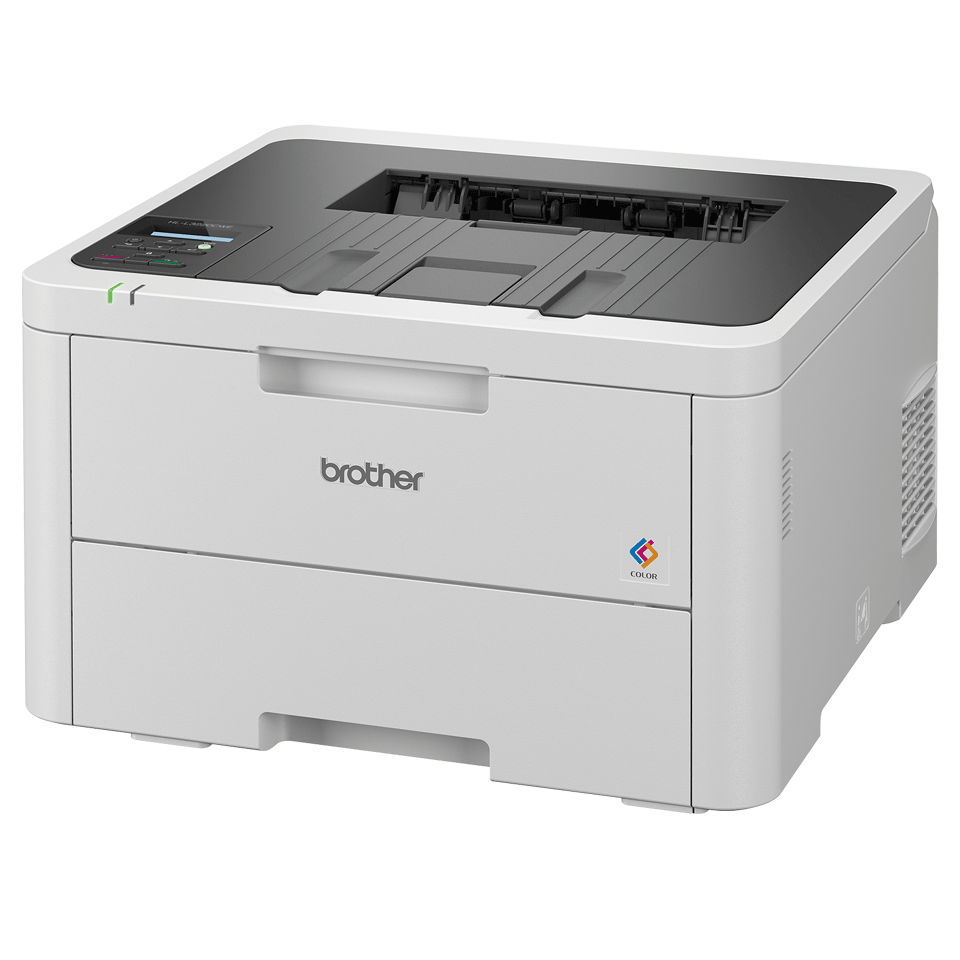 Brother HL-L3220CWE colour LED printer facing left on a white background