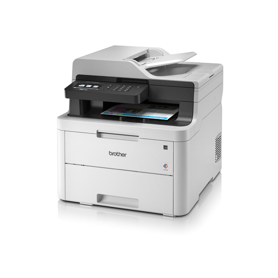 MFCL3730CDN colour LED network printers left facing with paper