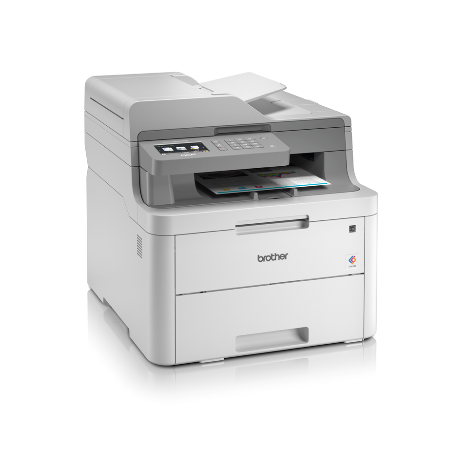 DCPL3550CDW colour LED wireless printers right facing with paper