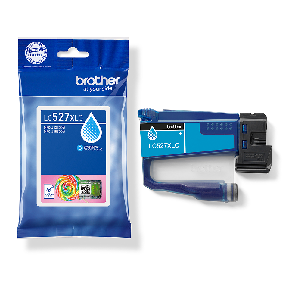 <p>LC527XL cyan high yield inkjet cartridge with packaging</p>