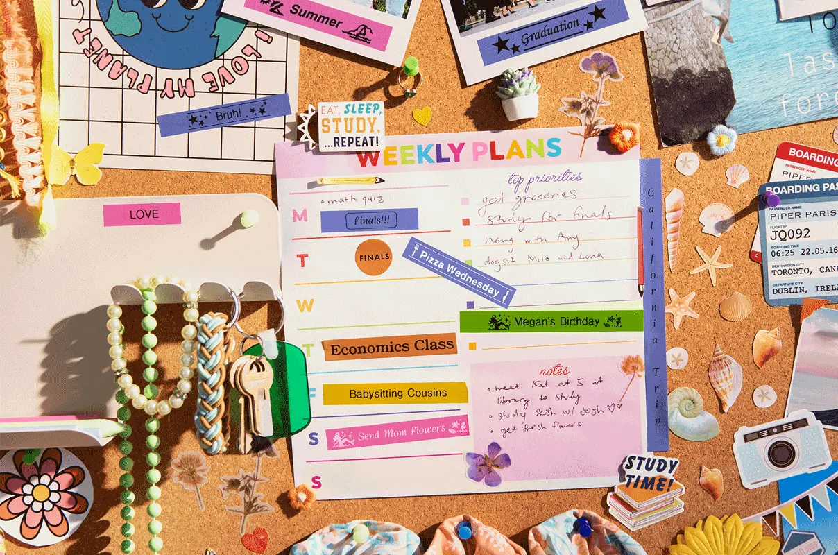 Btag coloured labels stuck to notice board
