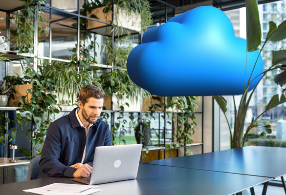 SMB environment with cloud icon over a desk