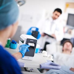 Brother labelling machine printing the label at the medical point
