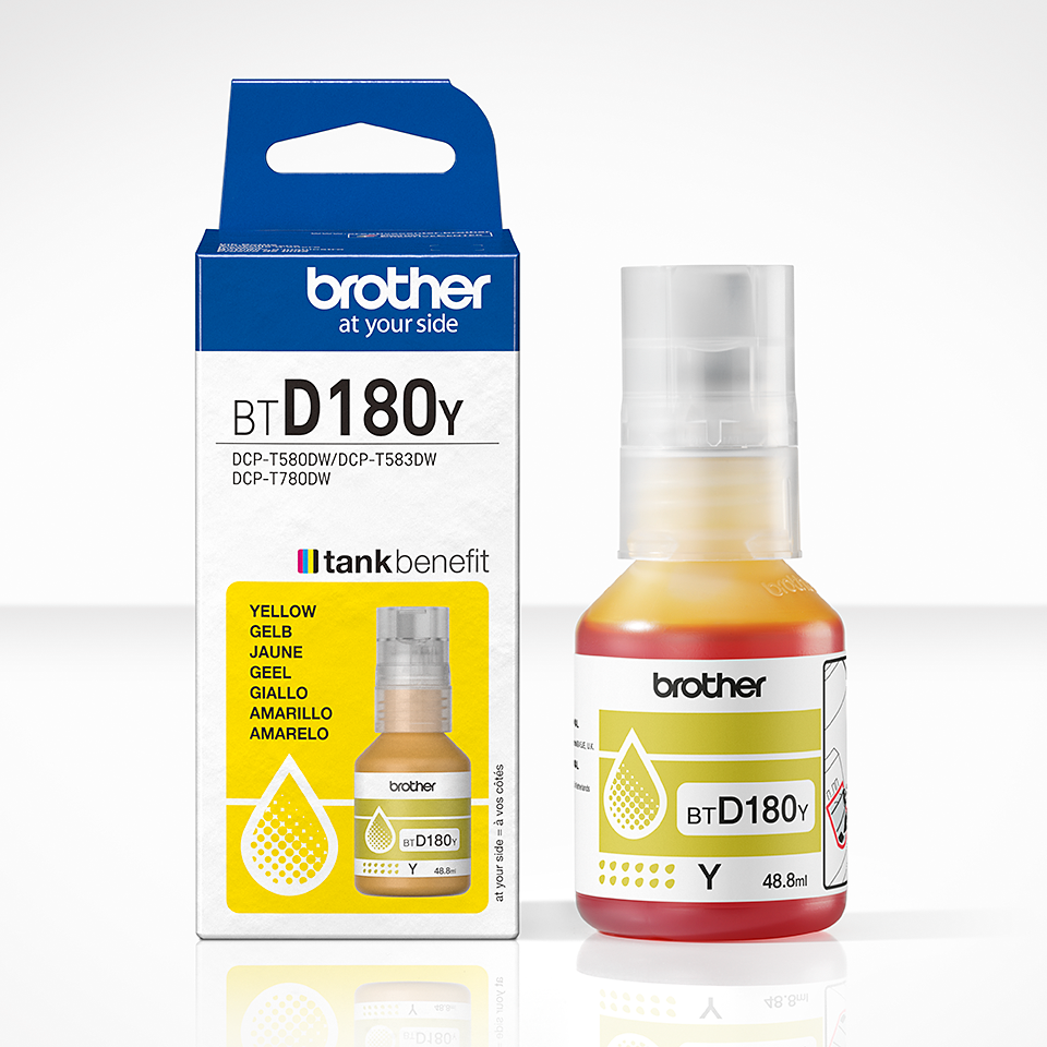 <p>BTD180Y yellow ink bottle and carton</p>