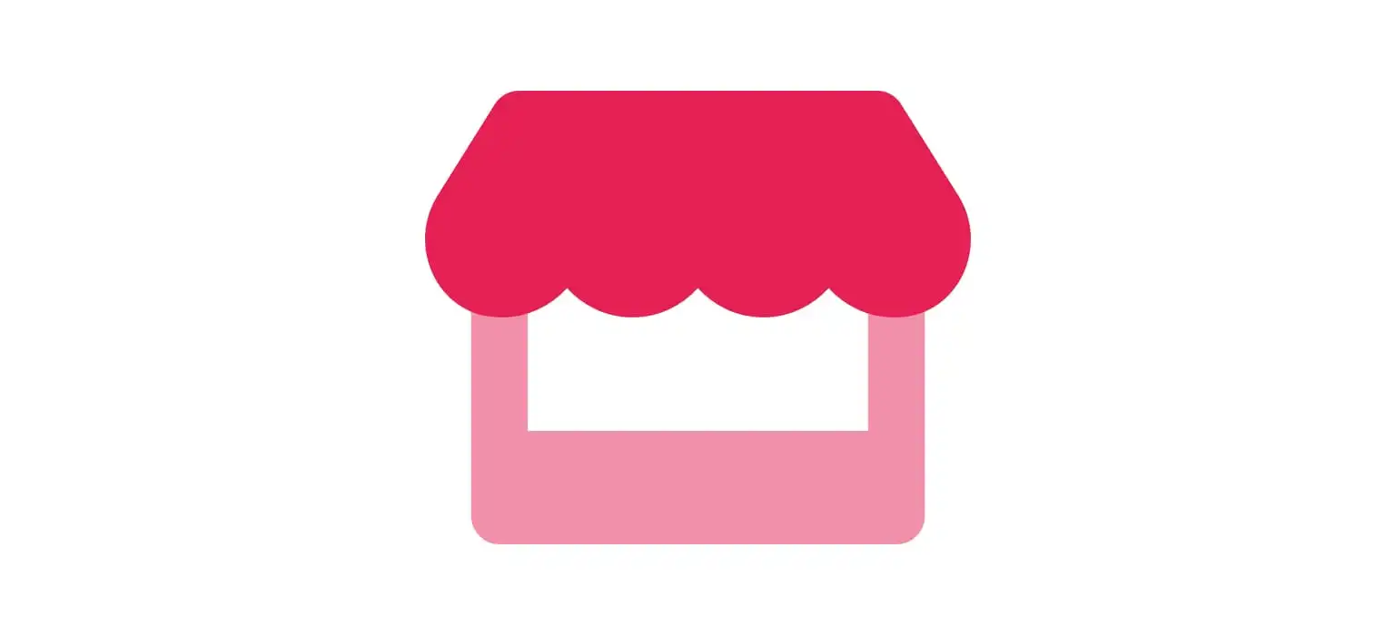 Crimson high street retail store icon on white background