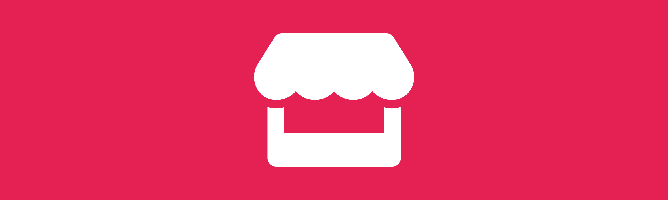 White high street retail store icon on crimson background