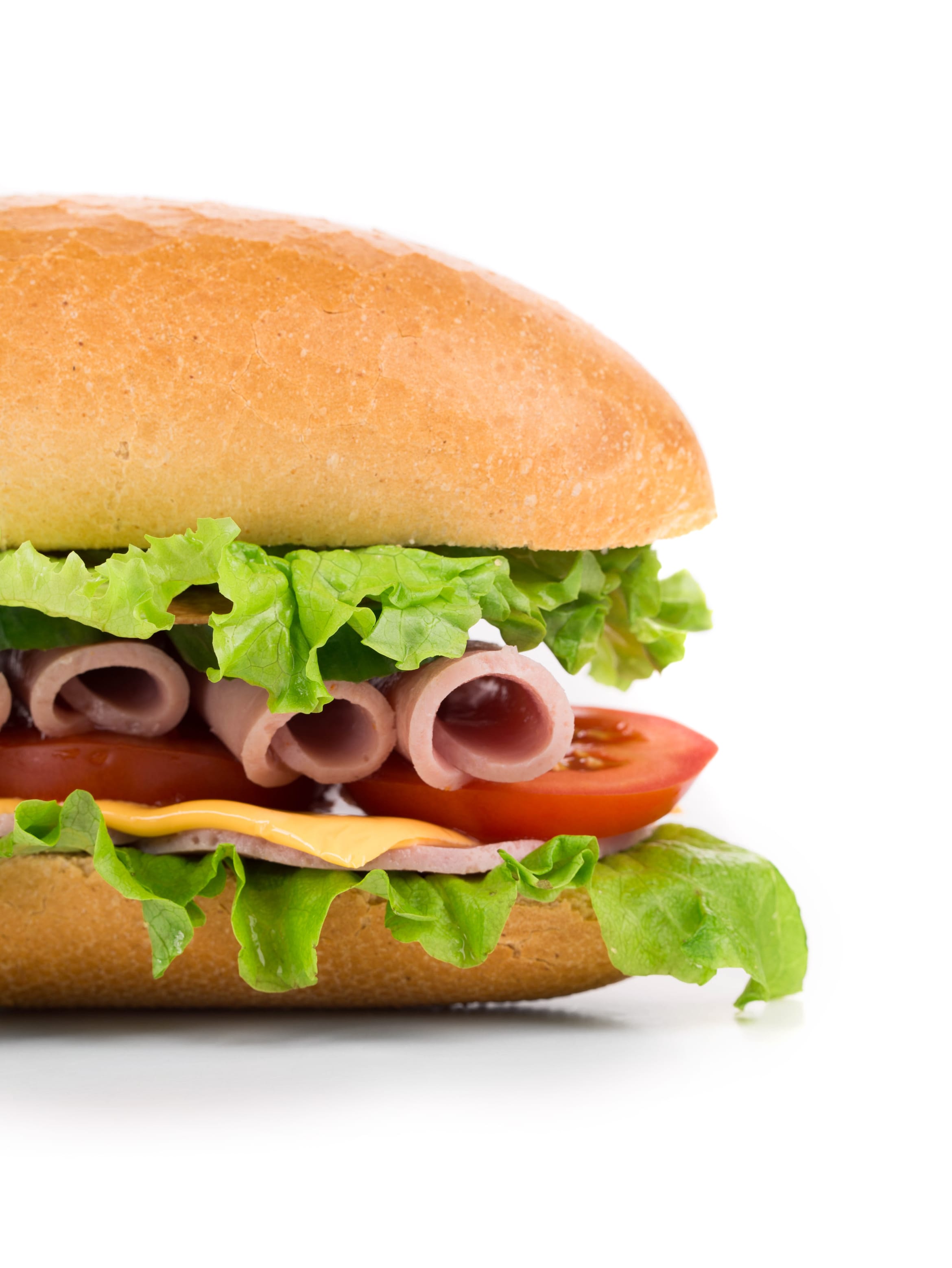 Subway sandwich with ham, cheese, lettuce and tomato