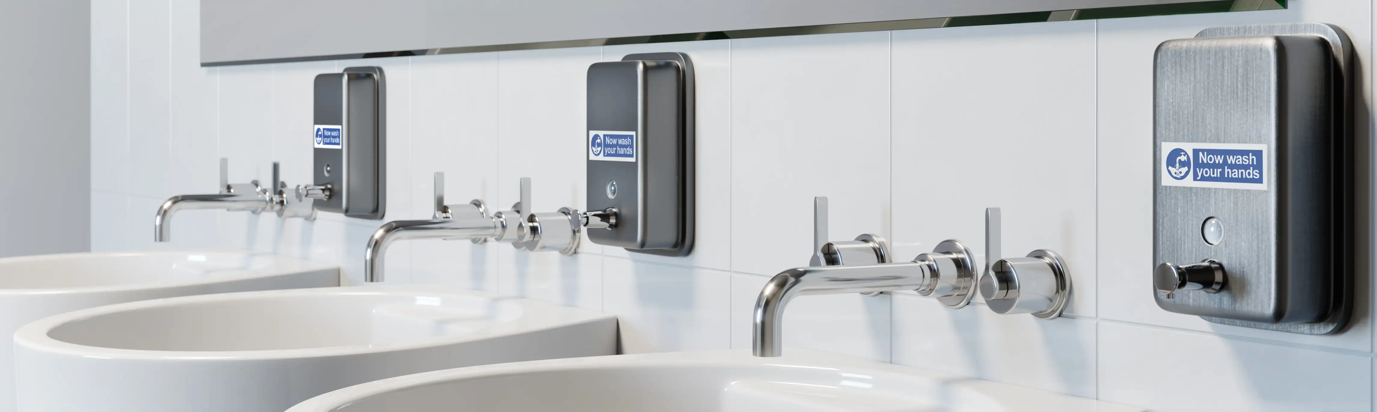 Three basins in bathroom with brother p-touch labels