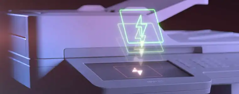 Brother MFC-L9570CDW professional multifuction colour printer with flash icon on top of touchscreen