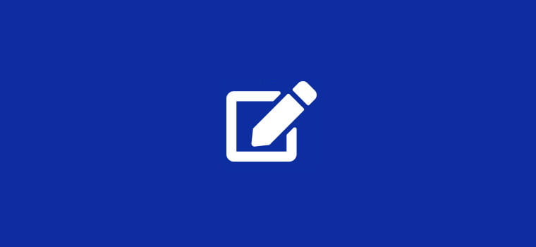 Fond bleu avec une icône de stylo blanc