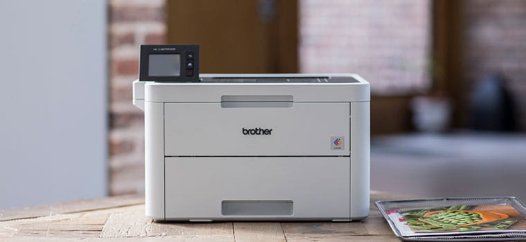 HL-L3270CDW Colour laser printer on a wooden table