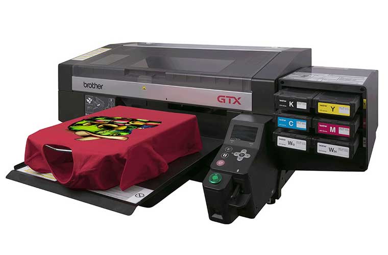 Brother textile printer printing a tshirt