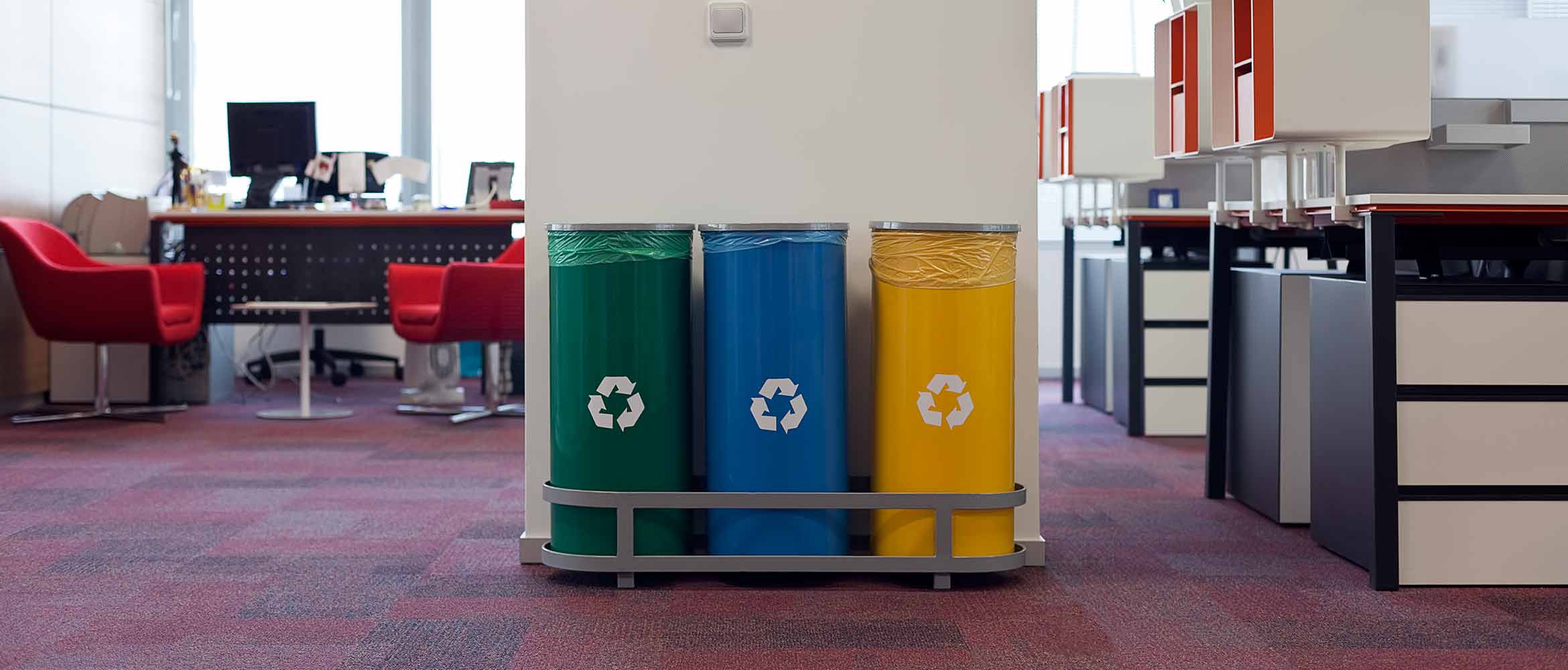 Recycling bins in an office setting