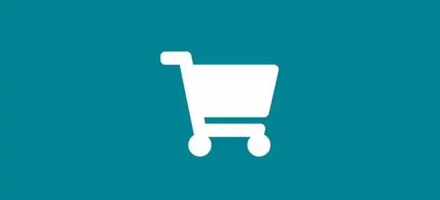 White shopping trolley icon on a teal background