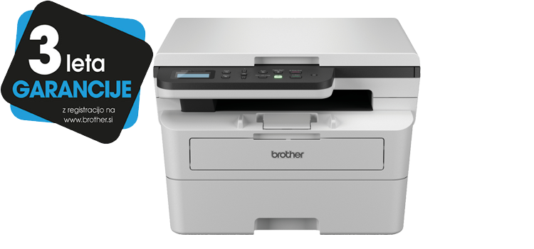 Brother DCP-B7620DW slika izdelka z nalepko z napisom 3 leta garancije