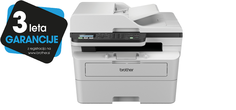 Brother MFC-B7810DW slika izdelka z nalepko z napisom 3 leta garancije