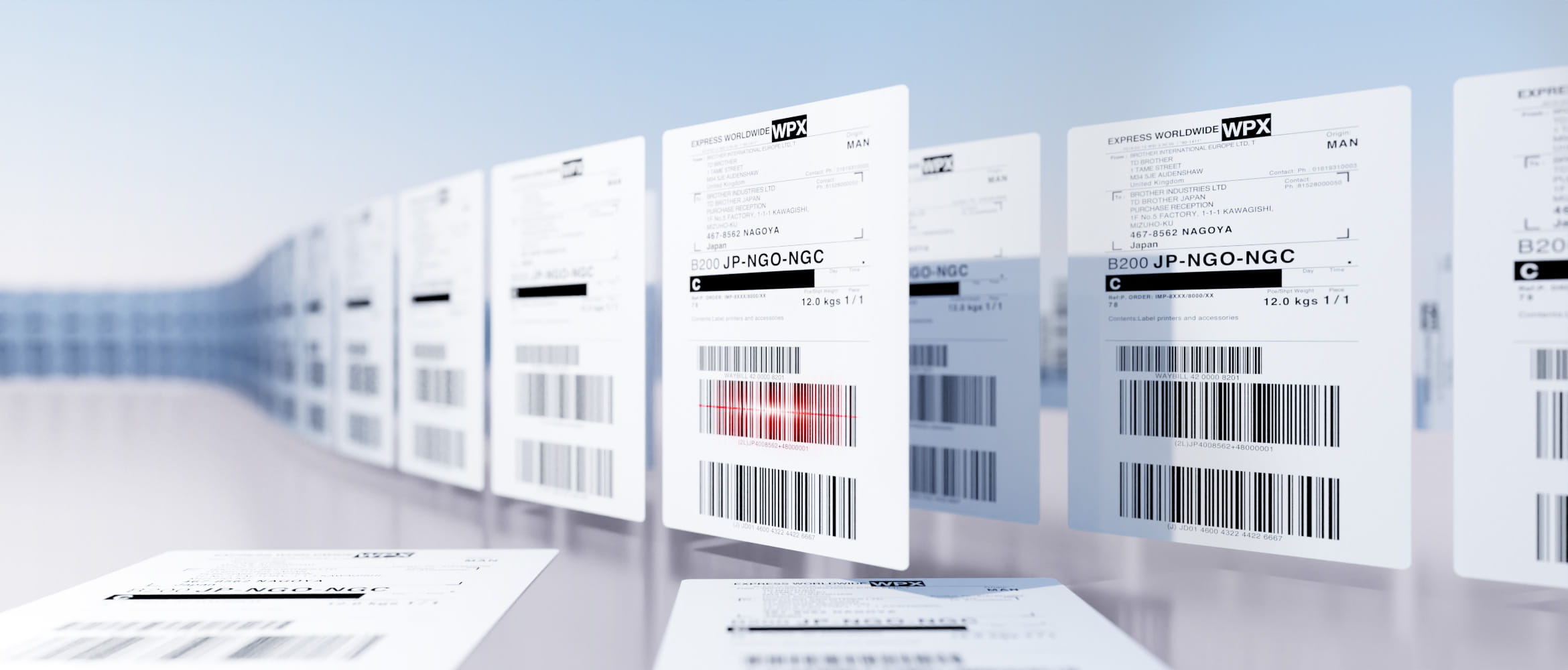 Barcode-Etiketten von Brother, nebeneinander Stehend