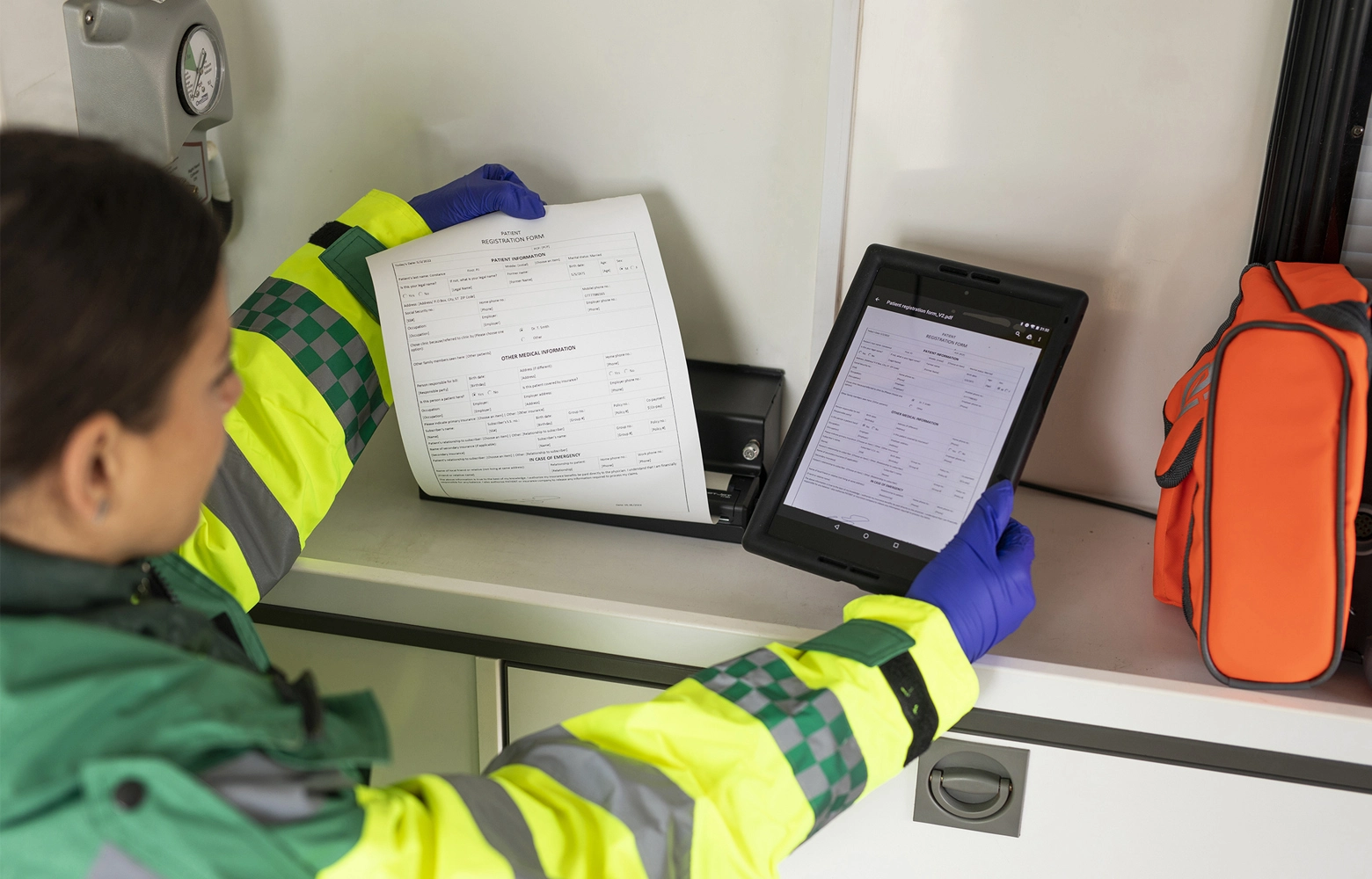 Paramedic printing off patient report