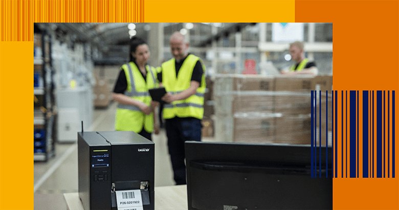 Brother colleagues in the factory with a Brother label machine printing